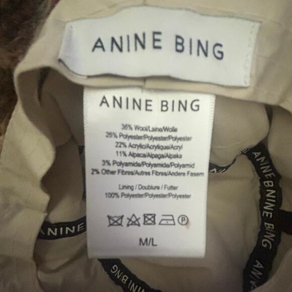 ANINE BING Wool Blend Plaid Bucket Hat Fuzzy Cozy Brown Beige M/L main image 4